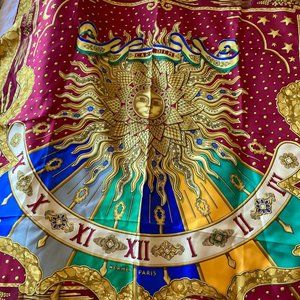 COPY - HERMES silk scarf in rich gold and red wit…